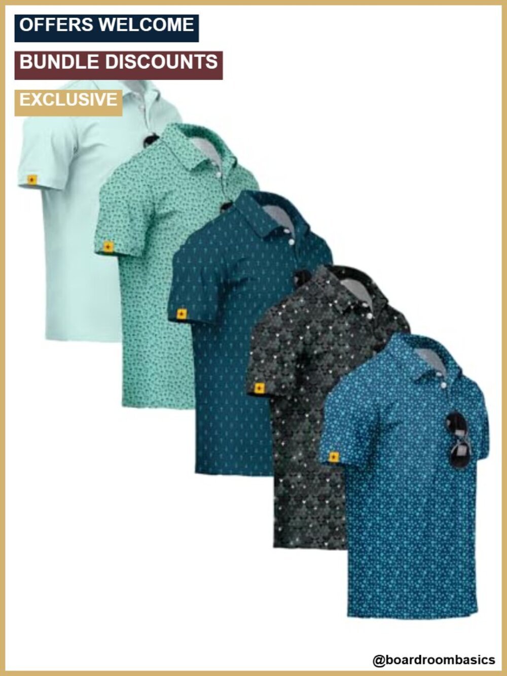 5 Pack Mens Golf Polo Shirts Short Sleeve UPF 50 Moisture Wicking Pattern